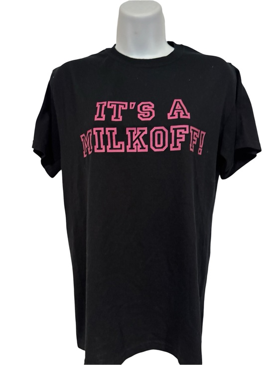 Gildan Tops - Gildan Black Short Sleeve Tee with Pink "IT'S A MILKOFF!" Graphic